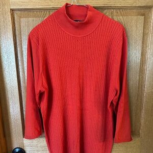 Evan-Picone Turtle Neck/Cable Knit Orange Sweater.  Size 1X.